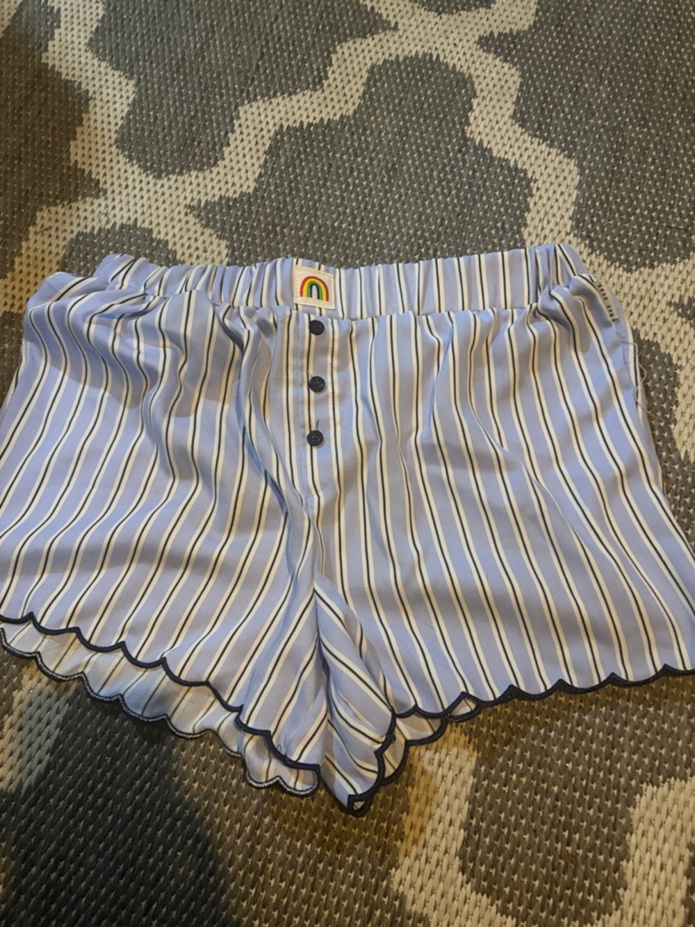 High-Waist Light Blue Striped Scallop-Hem Women’s PJ Shorts